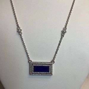 Judith Ripka 925 Silver Blue Lapis Necklace CZ Halos